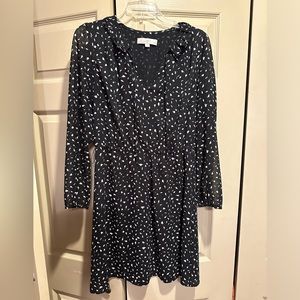 Ann Taylor Loft Long Sleeve Tie Petite Black & White Dress